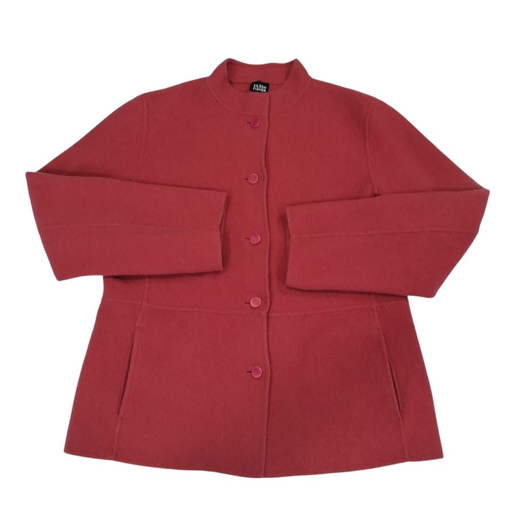 Eileen Fisher~Womens Wool Cashmere Jacket~Red Button Up~LagenLook Luxury~MED - Picture 2 of 8